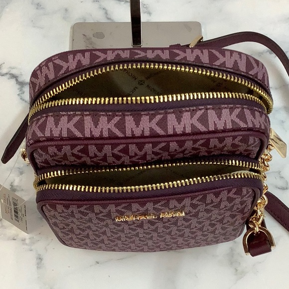 NWT Michael Kors Jet Set Travel Medium Logo Crossbody Bag ( Bordeaux Multi) - Picture 4 of 6